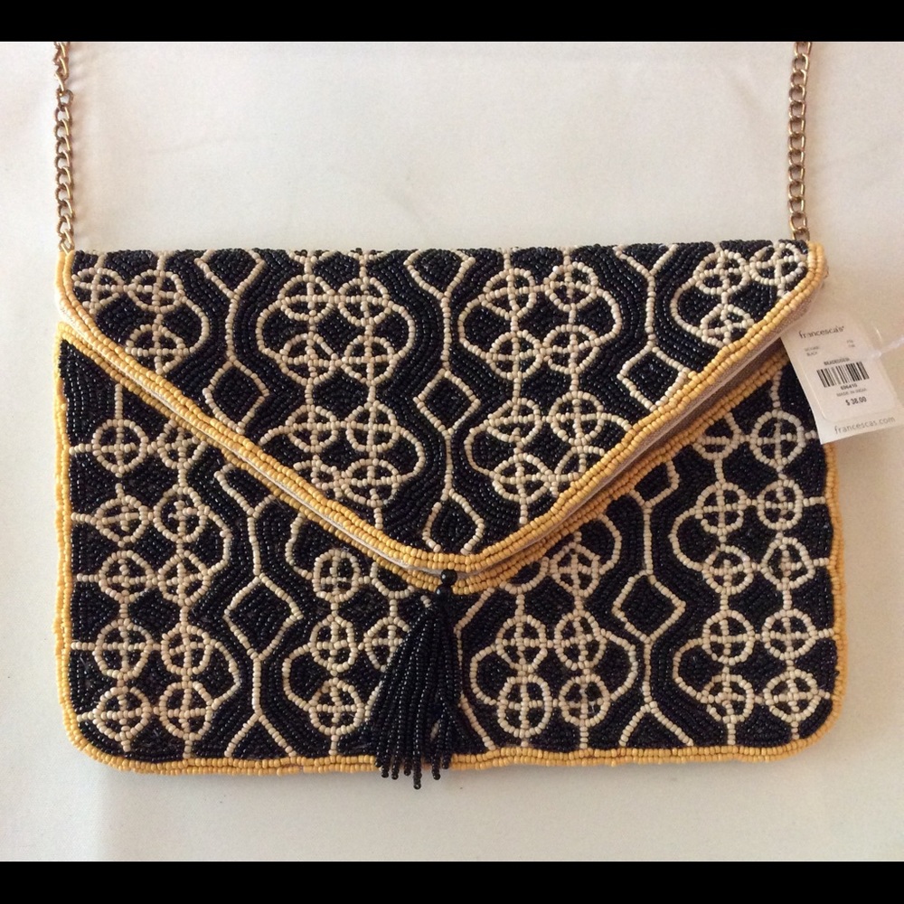 Francesca’s Beaded black yellow and white purse